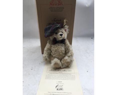 Steiff bear, Scottish Teddy bear, 2001, boxed with certificates, limited edition #2157 of 5000, white plush, 32cm seated