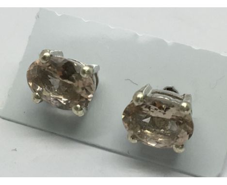 A pair of morganite studs in silver