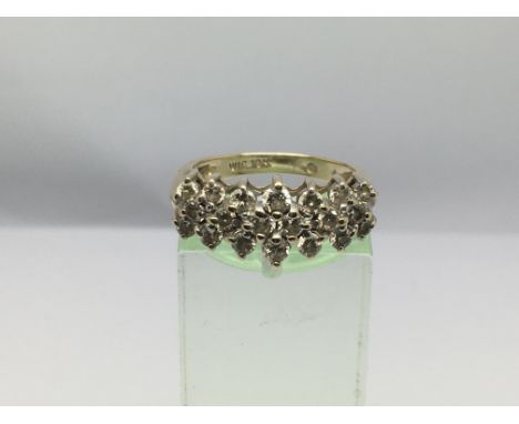 A 10k gold diamond cluster ring, approx 3.8g and approx size M-N.