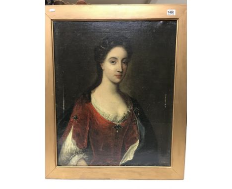 A 19thC oil on canvas portrait of a lady in a gilt frame, 89 x 74cm