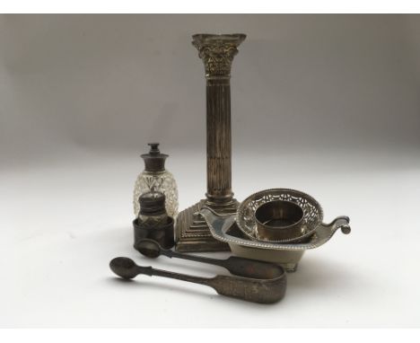 A group of hallmarked silver items including a corinthium column, table salt etc. (8)