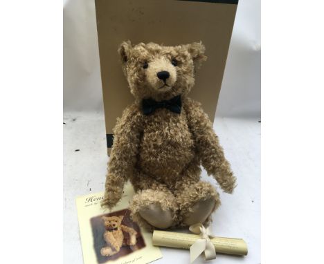 Steiff bear, Henderson Teddy bear, blond 55cm seated, Teddy bears of Witney, boxed with certificates