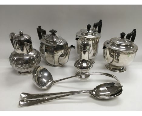 A collection of silver plated items including teapots, coffee pots, sugar shaker, ladle etc - NO RESERVE