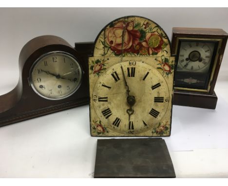 A wall clock with painted dial plus two eight day mantle clocks (3).