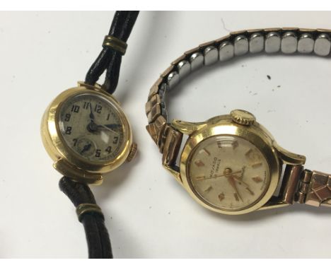 A Ladies 18carat Gold Watch and one other vintage gold cased Ladies Watch gold plated straps not seen working (2)