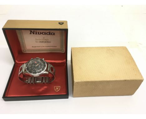 Another gent's, vintage Nivada Grenchen Chronomaster Aviator Sea Diver watch, with box and paperwork.