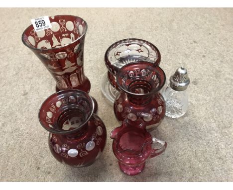 A selection of bohemian ruby glass vase etc. (8)