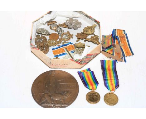 WWI death plaque/penny and medal, awarded to 3875 PTE Joseph Stewart, Northumberland Fusilliers, another medal to 113318 GNR 