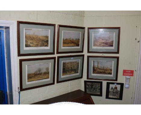 Set of six framed sporting prints, St Albans Grand Steeple Chase and two hunting prints (8)