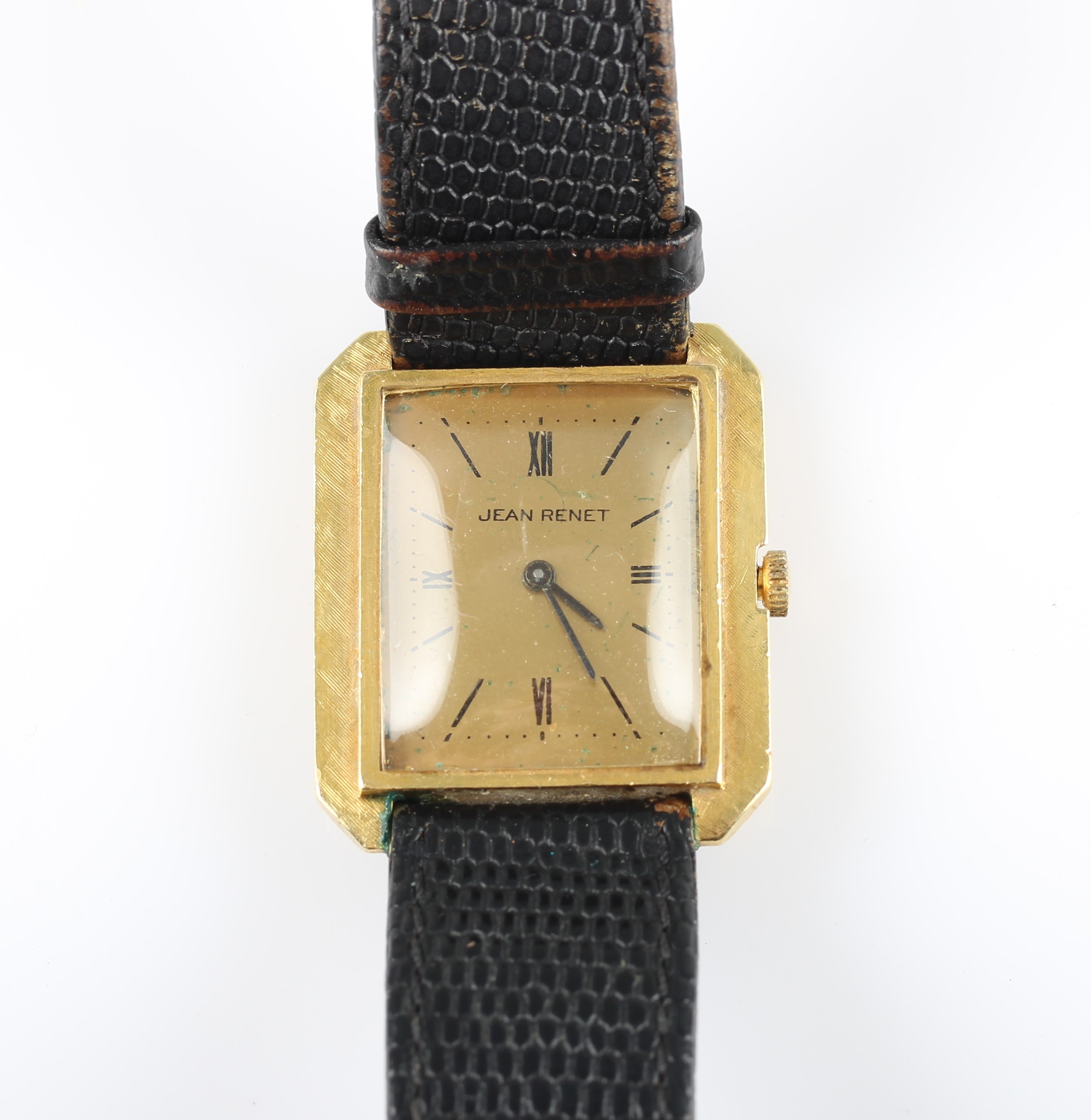 An 18ct yellow gold Jean Renet wrist watch, the gold-tone dial having ...