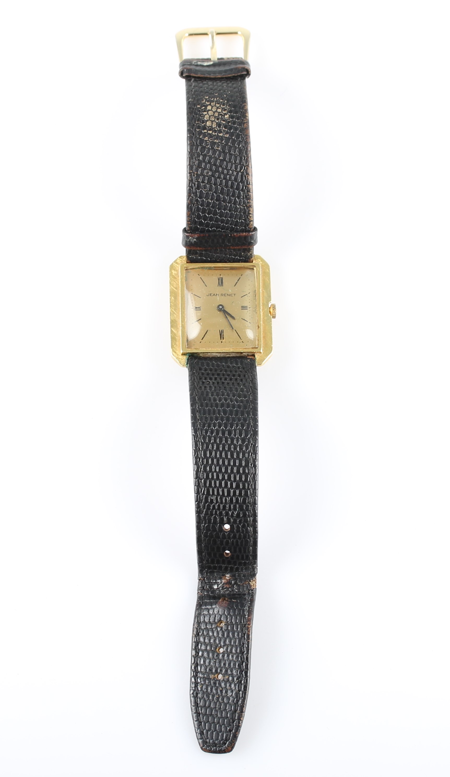 An 18ct yellow gold Jean Renet wrist watch, the gold-tone dial having ...