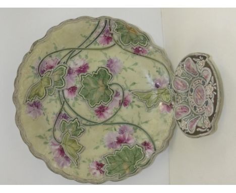 Early 20th century Japanese Nippon Moriage plate with clad enamel overlay together with conforming ashtray, diameter of plate