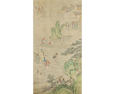 Chinese School (19th century)Immortals GatheringHanging scroll, ink and colour on paper, depicting Xiwangmu, Queen Mother of 