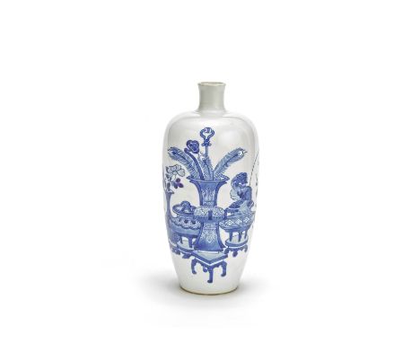 A blue and white 'Hundred Antiques' vaseKangxiPainted in rich cobalt blue tones with a variety of antiques and scholars' para