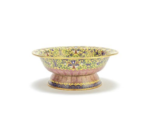 A cloisonné enamel bowl and incense burner19th centuryThe yellow enamelled ground reserved with lotus sprays, foliate scrollw