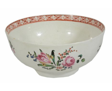 A Worcester polychrome slop bowl, circa 1770, decorated with flowers  A Worcester polychrome slop bowl,   circa 1770, decorat