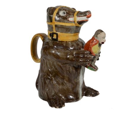 A Staffordshire pearlware bear-baiting jug and cover  A Staffordshire pearlware bear-baiting jug and cover,   first quarter 1