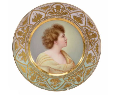 A Vienna-style plate, decorated with a profile portrait of a woman  A Vienna-style plate,   decorated with a profile portrait