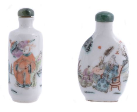 Two famille rose porcelain bottles decorated with mythical figures  Two  famille rose   porcelain bottles   decorated with my