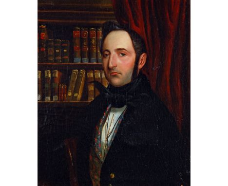 Continental School (19th century) - Portrait of a gentleman in a library interior Oil on canvas 46 x 38 cm (18 x 15 in) 