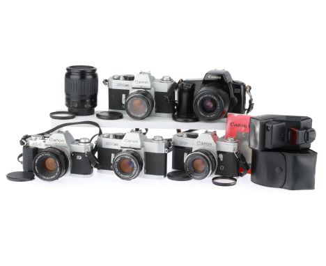 to include an AL-1, body G, untested, battery door faulty, with a f/1.8 50mm lens, an EX auto QL, body G, shutter works, with