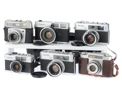 to include 2off Minolta 7s, bodies G, optics G, shutters working, not battery tested, an Oshiro Emi K 35, body F-G, shutter w