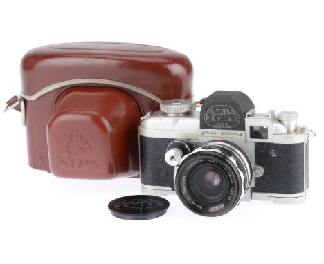 1956-59, chrome, serial no. 38671, with Schneider Alpa-curtagon f/2.8 35mm lens, black/chrome, serial no. 5904557, body, F, s