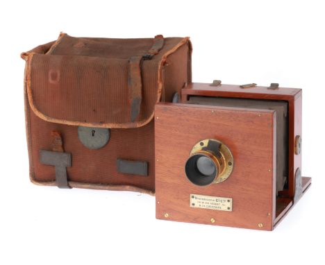 mahogany and brass construction, English, G, bellows appear G, with a London Stereoscopic Co Rapid Rectiliear brass lens, and