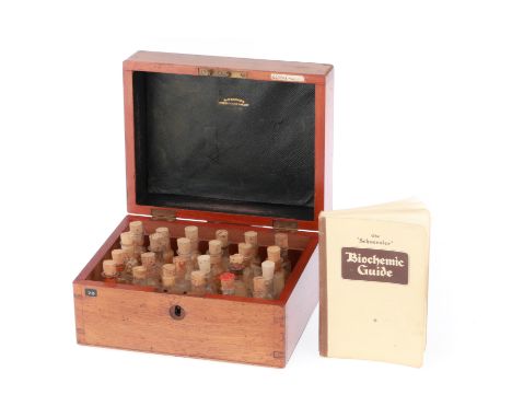 English, c.1880, gilt lettering to the inside of the lid reads 'WHEELER HOMEOPATHIC CHEMIST', French polished cabinet opens t