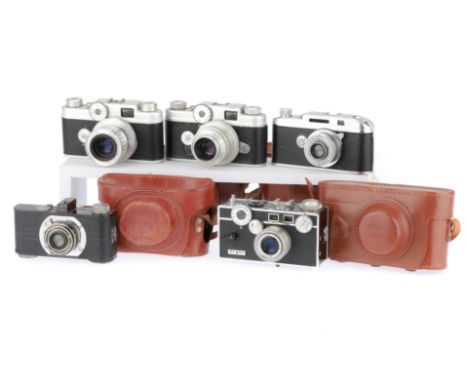 comprising an Argus AF, body G, shutter works, with case, an Argus A3, body G, shutter works, with case, an Argus C44, body F