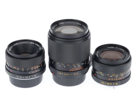 comprising a f/2.8 28mm DSB, barrel G, optics G, an f/1.9 50mm DSB, barrel G, optics F-G with light fungus, and a f/2.8 135mm