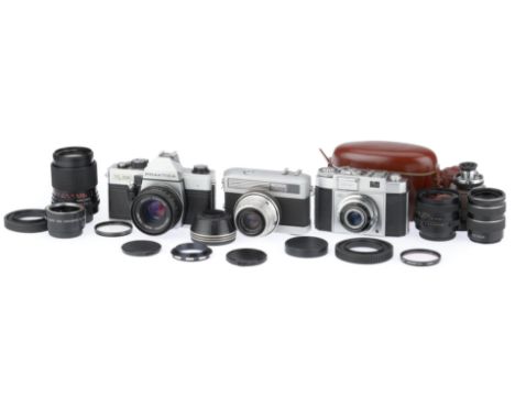 comprising a Praktica MTL 5B, body G, shutter works, but speeds are all similar, with an f/1.8 50mm lens, with a Carl Zeiss J
