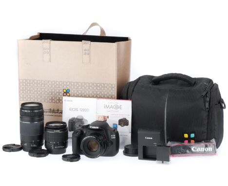 comprising a Canon EOS 1200D, body E, with lenses, an EF f/1.8 50mm lens, barrel E, optics VG-E, an EF 75-200mm lens, barrel 