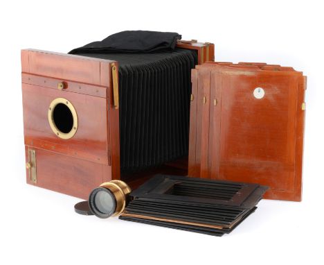 mahogany and brass construction, VG, believed to be German, good quality, rack and pinion bellows extension, with a tailboard