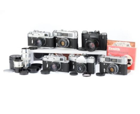 comprising 2off Zorki 4K, bodies G-VG, rangefinders work, shutters need servicing, both with Jupiter-8 lenses, one with leath