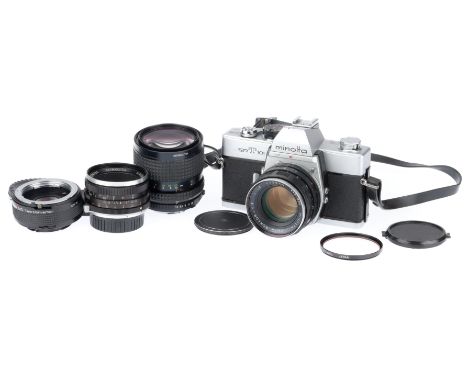 comprising the SRT101, silver, body G, shutter works, metering not tested, with a Rokkor-PF f/1.8 55mm lens, barrel G, optics