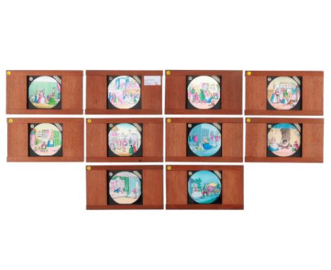 Magic Lantern Slides, Cinderella, complete set of 10 hand painted magic lantern slides, measuring 17.5cm x 10cm