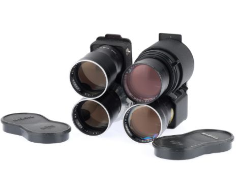 comprising an f/6.3 250mm, shutter working, barrel VG, optics F, some light separation present, with caps, and an f/4.5 18cm,
