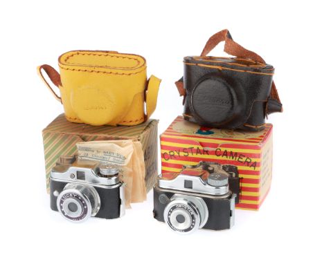 comprising a Baby Lucky camera, body VG, in yellow leather case, and a Crystar, body G, in leather case and maker's box.
