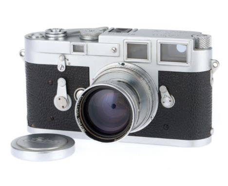 1957, chrome, serial no. 895596, with Leitz Summitar f/2 50mm lens, with M adapter, chrome, serial no. 861560, body, G, shutt