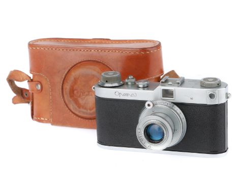 silver, serial number 10313199, body G, shutter works, rangefinder patch visible and moving, with a Meopta Belar f/2.8 45mm c