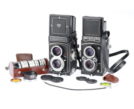 comprising Rolleicord Vb, serial number 2601343, body VG, optics VG, controls and shutter work, with a cased set of Rollei fi