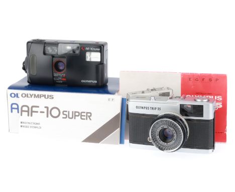 comprising an Olympus Trip 35, body VG, one light mark to top plate, shutter works, metering appears to work, and an AF10 Sup