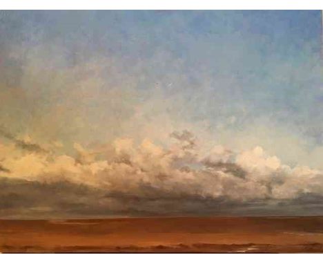 Louisa Trotter (British, B.1982) "Holy Island Clouds", oil on board, signed and dated '19 to lower right, 45cm x 60cm (Framed