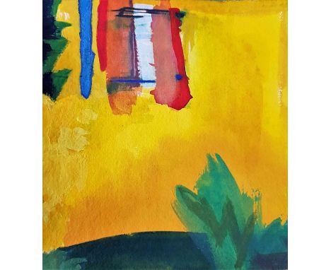 Stephen Ratomski DA Edin (Scottish, B.1948) "Garden Space", watercolour on board, signed to lower right, artist label to vers