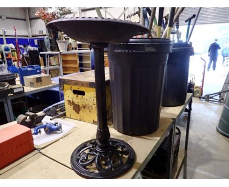 Cast iron birdbath with a plastic top, 71cm H. Not available for in-house P&amp;P