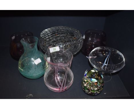 A selection of art glass including six pieces of Caithness and paper wieght
