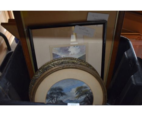 A selection of prints and circular framed mirror