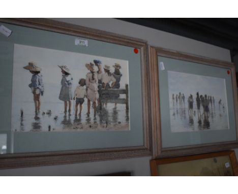 Two vintage lime framed prints of the sea side