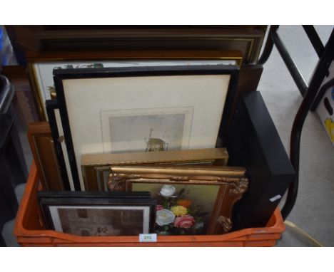 A selection of picture fames and prints including maps